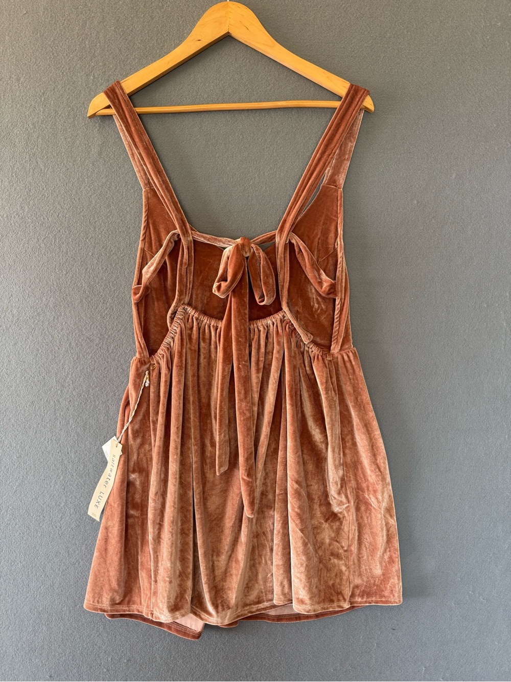Saltwater Luxe Velvet Mini Dress Medium Pink Blush Tie Back Open Back Boho - Picture 8 of 11